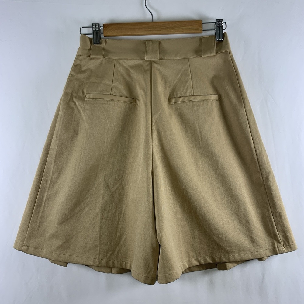 Womens High Rise Pleated Tailored Bermuda Shorts Sz M Khaki Mimimalist Preppy - Picture 4 of 13